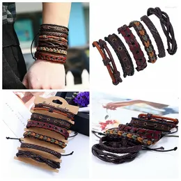 Strand 6pcs/set mode wrap woven Handgjorda män armband manliga kvinnor läder armband armband grossist smycken pulseira maskulina