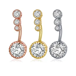 Trendy Round Zircon Crystal Belly Button Ring for Women Navel Ring Surgical Steel Piercing Bar Belly Stud Body Jewelry Fashion Accessories