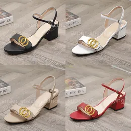 Toppdesigner Sandaler Classic High Heels Fashion Slide Women Dress Shoes Lady Metal Belt Buckle Sandal med ruta 35-41