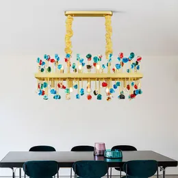 Chandeliers Modern Chandelier Lighting For Dining Room Rectangle Colorful Crystal Light Luxury Kitchen Island Led Cristal Lustres