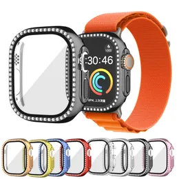 Bling Diamond 360 Full Deckhüllen mit temperamentiertem Glasfilm -Bildschirmschutz für Apple Watch iWatch Serie 8 7 6 5 4 49 mm 45 mm 41 mm 44 mm 42 mm 40 mm 38 mm mit Box