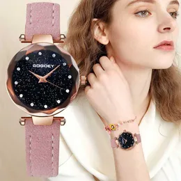 ساعة Wristwatches Wather Watches Fashion Leather Watch Watch Gogoey Women for Personality Romantic Starry Sky Ladies Wortistswatches