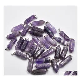 Car DVR Charms Natural Stone Amethyst Hexagon Prism Pendants for Leasing Crystals Stones مجوهر