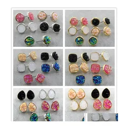 car dvr Stud Teardrop Square Round Druzy Drusy Earrings Gold Plated Mini Resin Christmas Gift Drop Delivery Jewelry Dhntt