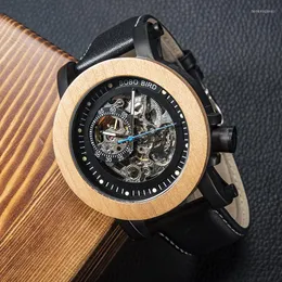 Armbanduhren Automatische Uhr BOBO BIRD Top Marke Männer Mechanische Uhren Leuchtende Echtes Lederband Wasserdicht Holz In Box OEM