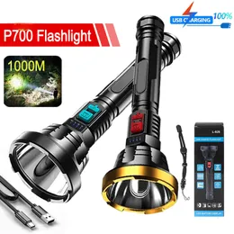 Flashlights Torches 100000LM P700 High Power LED Flashlight Rechargeable Tactical Torch 1000m Lighting Light Waterproof Outdoor Camping Lamp Hunting 230228
