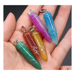 car dvr Pendant Necklaces Arrowhead Point Semiprecious Stone Pillar Pendum Diy Men Necklace Energy Jewelry Making Hip Hop Retro Punk Style D Dhfhl