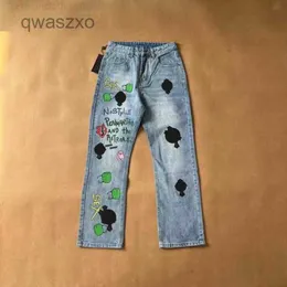 Calça de jeans masculina Designer de mensagens de calças de calça reta de cromo lavadas