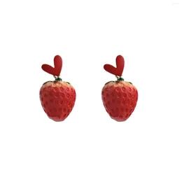 Hoop Earrings Red Strawberry Earring For Women Teen Girls Cute 3D Acrylic Fruit Simulation Drop Dangle