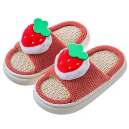 Slipper Fruit Linen Tjock Soled Children Slippers Four Seasons Home Kids Shoes Inomhus Non Slip Lovely Cotton Slippers Boys Girls CSH1124 230301