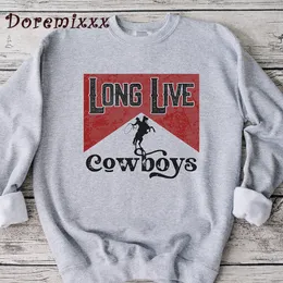 Kvinnor Hoodies Sweatshirts Long Live Cowboys Western Graphic Sweatshirt For Women Horse Lover Casual Hooded Cowgirl Sleeve Y2K Clothes 2000s 230301