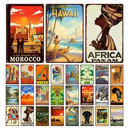 Morocco Hawaii Africa Sunset Scenery Animal art painting Metal Sign board Retro Abstract Anti-Fading Wall Decoration Iron Painting Tin Plate Size 30X20CM w02