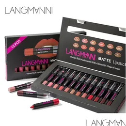 Lippenstift Langmanni 12-teiliges Set Veet Reichhaltig und matt mit einem glatten, sauberen Finish Crayon Langlebige Kosmetik Schönheit Maquiagem Drop De Dhxty