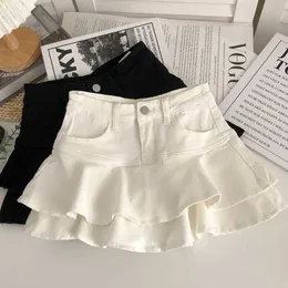 Skirts Spring Autumn Girls Pleated Skirt Baby Jeans Skirt Kids Skort Children Denim Bottoms Fashion Layered Ruffled 3-14Y T230301