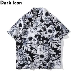 Men's Casual Shirts Dark Skeleton Floral Men's Shirt Summer Vintage Shirts for Men Male Top Z0224