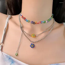 Correntes Flores Simples Minchas Bohemia Cadeia de gargantilha curta Daisy boho charm colar colorido colorido colar jóia femme femme