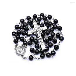 Pendentif Colliers Accessoires De Mode Gothique Perles De Résine Noire Croix Chandail Chaîne Chapelet Collier Catholique Chrétien Religieux Bijoux