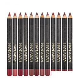 Lápis de lábios handaiyan liner fost define lápis de batom 12 cores fáceis de usar linhas longas e lenços de lábios naturais kit de maquiagem Drop dhv4j