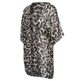 Sarongs Kadın Bikini Leopar Baskı Kapak Günlük Bluz Üstleri Haligan Capes Açık Ön Kimono Hafif A#45