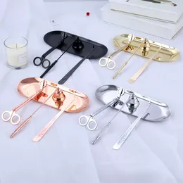 4pcs/set Candle Bell Snuffer Wick Trimmer Hook Tray Dipper Candle Scissors Stainless Steel Extinguisher Home Decor SPA Tools U0301