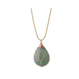 car dvr Pendant Necklaces Tree Of Life Wire Wrap Water Drop Necklace Natural Gem Stone Diy Jewelry Making Delivery Pendants Dhher