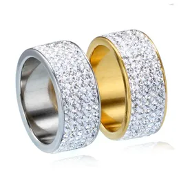 Ringos de cluster Hip Hop Full Rhinestone Bling Out Mens Ring Gold Color Titanium Aço inoxidável para homens Mulheres jóias de moda clustercl