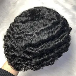 4mm afro kinky curl indisk jungfru mänsklig hår full spetstoppe 12mm stor våg för svarta män snabb expressleverans266f