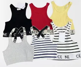 top da donna tees tank camis marchio CE sport per il tempo libero bottoming vest CropTop ricamo sexy spalle scoperte canotta casual senza maniche top senza schienale camicie