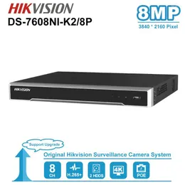 Hikvision DS-7608NI-K2/8P 8CH POE 4K PlugPlay NVR para câmera CCTV 2 SATA MAX. Suporte 16tb HDDS Network Video Recorder H.265