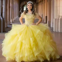 Glamorous Ruffles Ball Gown Quinceanera Dresses Off the Shoulder Layered Sweet 16 Prom Dress 2023 Masquerade 15 Vestidos