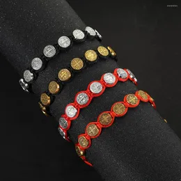 Strand Diyalo الجولة الجولة البيضاوية الأرواح البيضاوية St Benedict Beads Black Red Handmade Roped Rope Bracelets Definal Jewelry Gifts