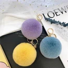 Keychains 13 cores Purfy Fur Pom Soft Rex Ball Careyring Pompom Key Chains Women Bag Pingente Jóias