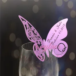 Andra evenemangsfestleveranser 50st Butterfly Place Escort Wine Glass Cup Paper Card för bröllop Hem Dekorationer Vit Blue Pink Purple Name Cards 230228