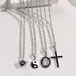 Chains Vintage Multilayer Twisted Chain Necklaces For Women Black Crystal Maria Cross Love Heart Pendant Necklace Religion Jewelry Gift