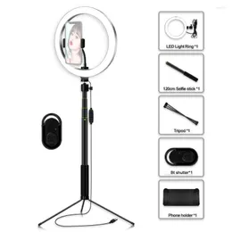 Flash Heads 26cm/10,2 polegadas Dimmable LED Ring Video Light Light Ajustável Selfie Stick Sticktop Tripé Celular Tolder de telefone Remote Control Kit