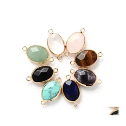car dvr Pendant Necklaces Cut Double Hanging Stone 13X18Mm Accessories Gold Wrapped Oval Quartz Gemstone For Women And Men Jewelry Making Dr Dhdve