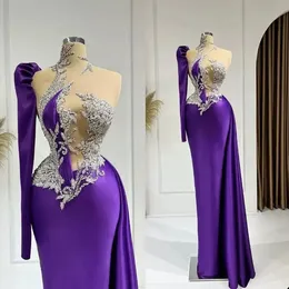 Элегантные фиолетовые бусины русалка вечерние платья сексуальные одно плеч