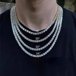 Хип -хоп мужской теннисный цепной колье украшения украшения золотые бриллианты заморозили длинные ожерелья 5 мм