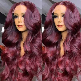 Front Spets Wig Women's Long Curly Wig Wine Red Large Wave Chemical Fiber Wig Head Cover 230301