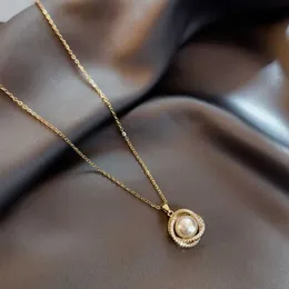 Pendant Necklaces 316L Stainless Steel Fashion Upscale Jewelry Full Zircon Wrapped Pearl Gold Color Charms Choker Pendants For Women