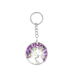 car dvr Lockets Tree Of Life Keychain Natural Crystal Stone Handmade Diy Amethyst Charm Pendant Necklace Wholesale Drop Delivery Jewelry Nec Dhfxf