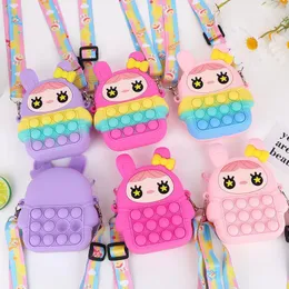 Bunny Coin Presh Crotgle Crossbody Bag Toys دفع الفقاعة الحسية لضغط الضغط على لعبة Pouch Pouch Pouch Case Case For Girls Children Higds