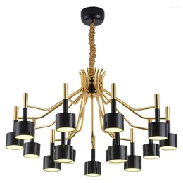 Chandeliers Black Chandelier Postmodern Light Luxury Nordic Simple Sample Room Cafe Guest Restaurant Creative Metal LED Lamp