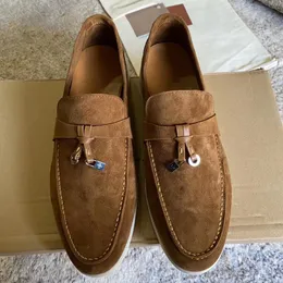 LP Shoes Summer Walk Charms Suede Laiders Moccasins Apricot Leather Men Glists Dip on Flats Women Luxury Designers Flat Bress Frust Factory Foodwear أحذية غير رسمية