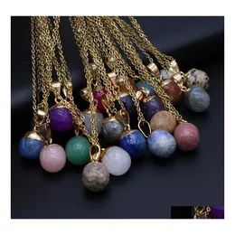 car dvr Pendant Necklaces Gold Edged Round Ball Reiki Healing Crystal Energy Stone Quartz Link Fashion Women Men Jewelry Wholesale Drop Deli Dh3T6