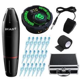 Mast Tattoo Pen Kit Rotary Macew Machine LCD خراطيش إمدادات الطاقة الإبر حمل Box204V