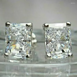 Stud Earrings Huitan Rectangle Cubic Zirconia Simple Stylish Design Elegant Women Silver Color Wedding Eternity Jewelry