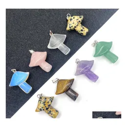 car dvr Stone Natural Pendants Mushroom Shape Carved Tiger Eye Led Crystal Diy Necklace Pendant Accessories Making Drop Delivery Jewelry Dhugy