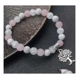 Car DVR Charm Bracelets Apple Tree Charms Chakras Bracelet White Pink Stone Beads Women Men Loving Energy Buddha Jewse Jewelry Gift D DHA3B