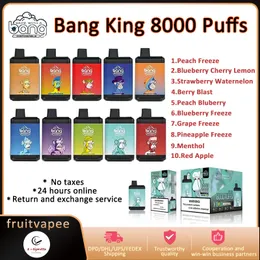 Original Bang King 8000 Puffs E-Zigarette, wiederaufladbarer Einweg-Vape-Stift, 650-mAh-Akku, 15-ml-Kartuschen, Pod-Mesh-Spule, 10 Geschmacksrichtungen, 0%, 2%, 3%, 5%, XXL-Puff